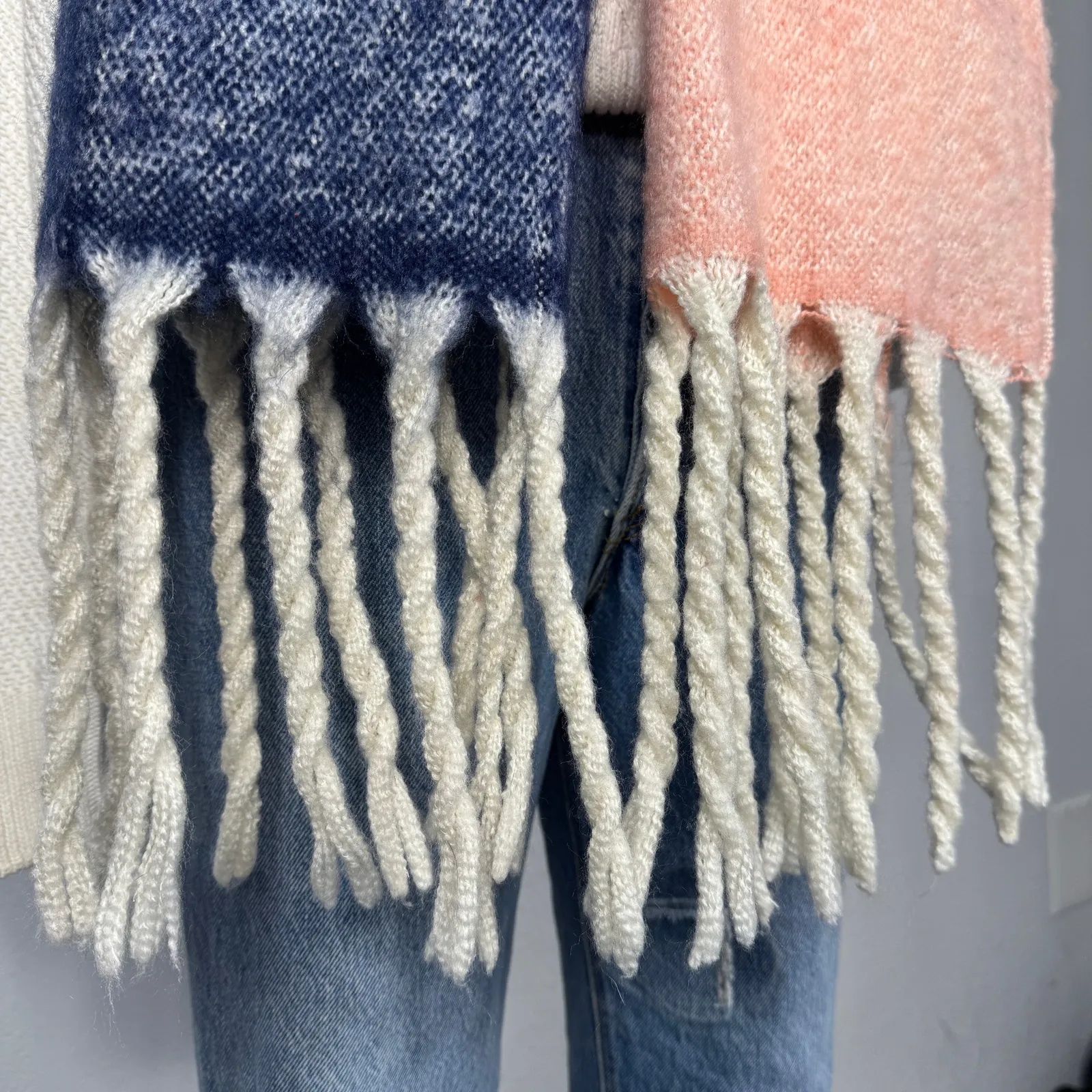 Color Block Oversized Fringe Scarf Pastel Winter Blanket Wrap Cozy - Image 4