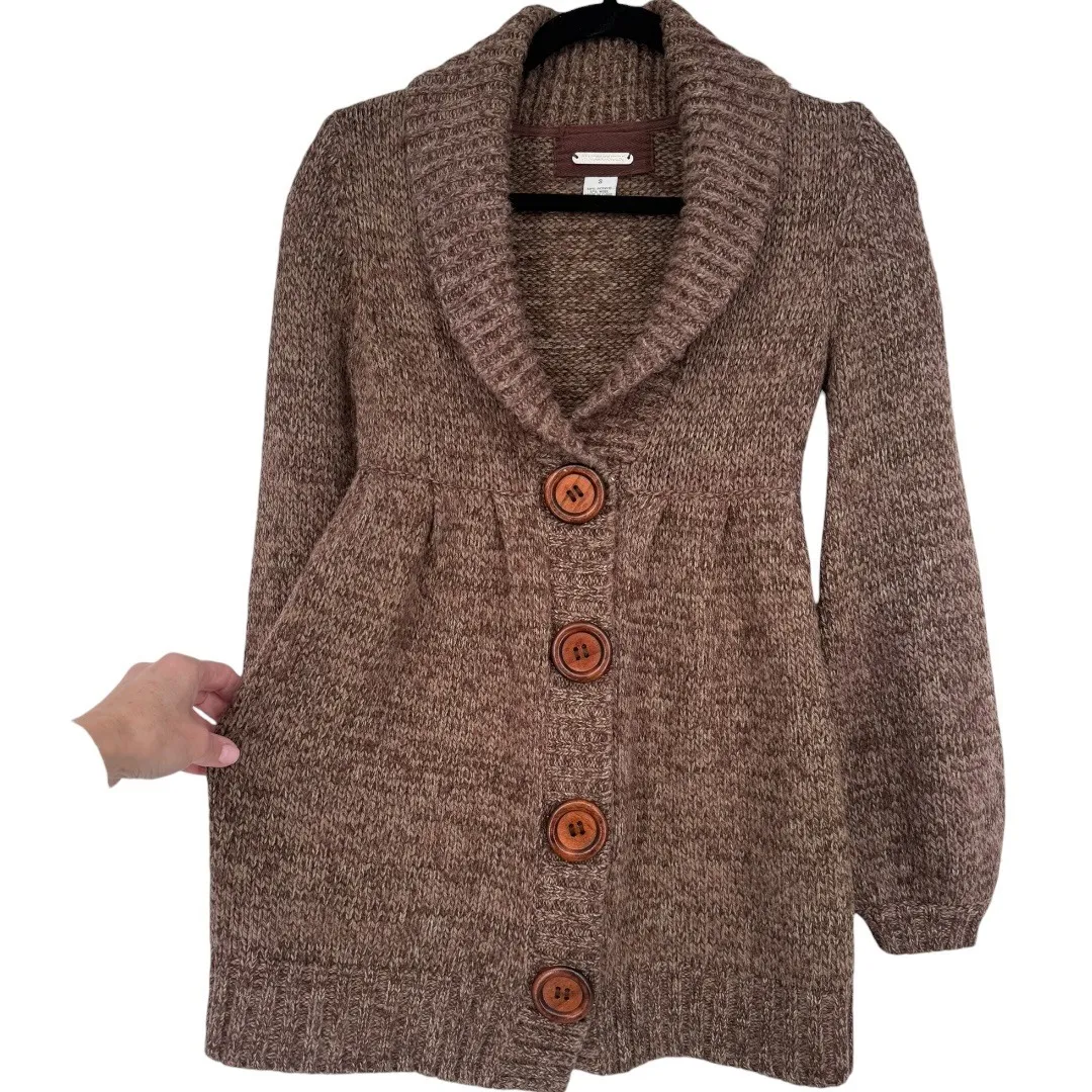 PANDEMONIUM Brown Wool Blend Shawl Collar Button Front Cardigan Sweater Sz Small - Image 7