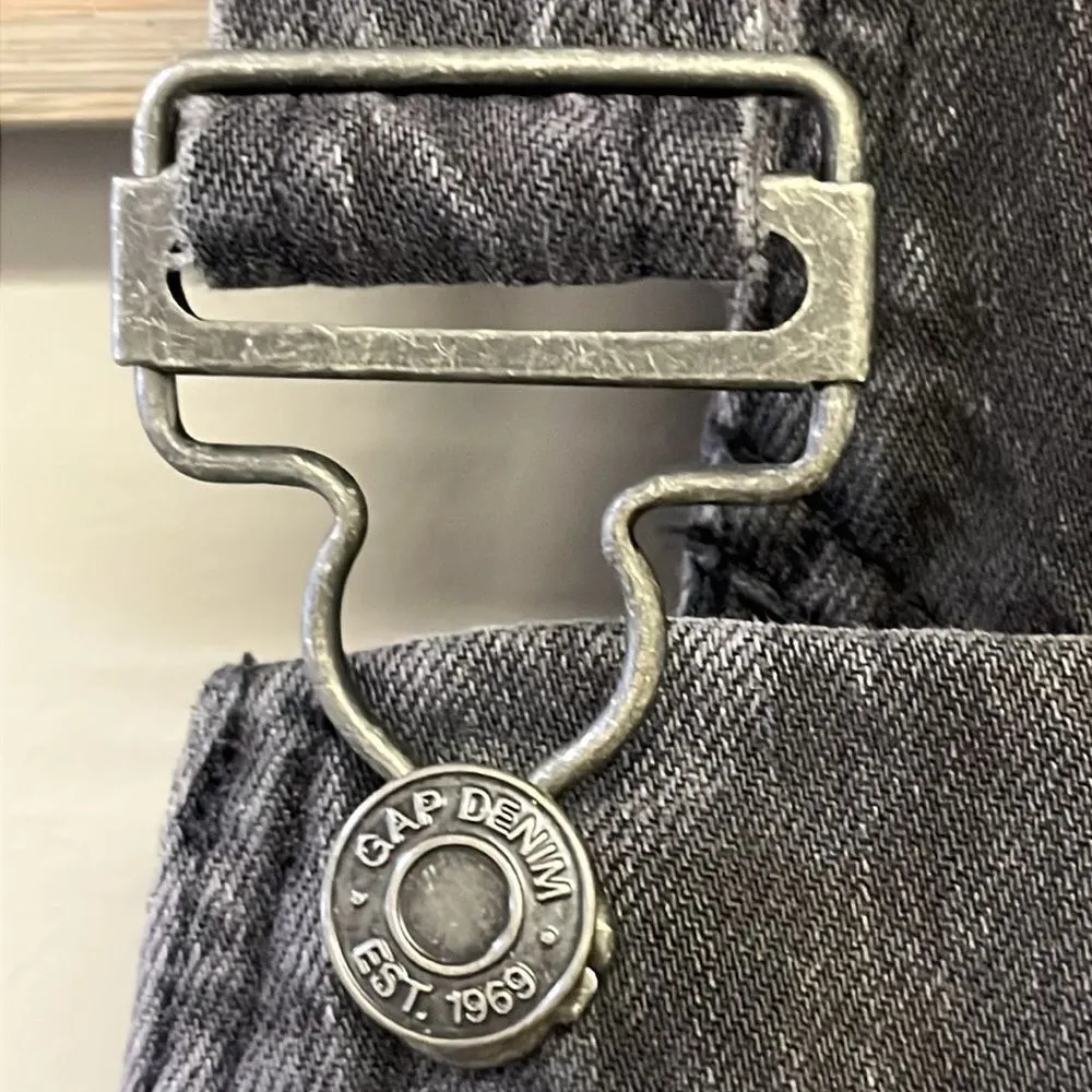 GAP Acid Wash Black Adjustable Razorback Overalls Pockets and Side Buttons- M - Image 7