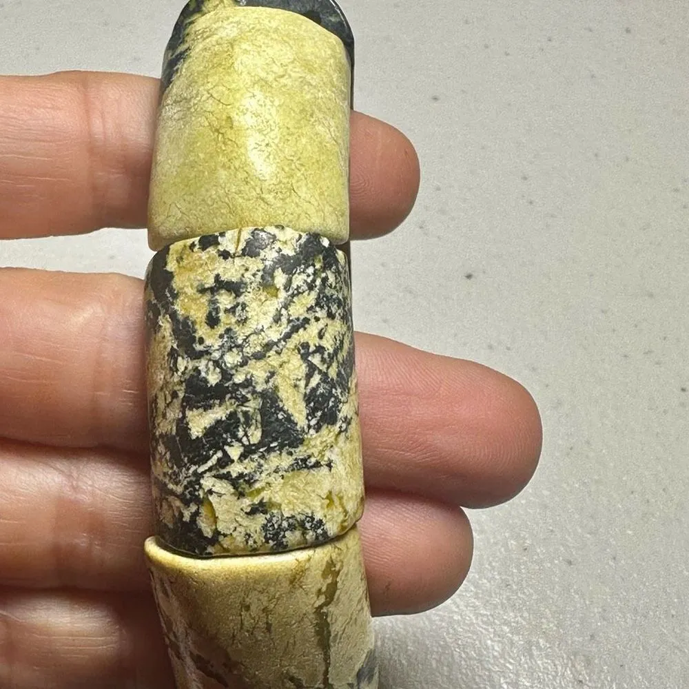 serpentine stone wide stretchy bracelet Yellow - Image 10