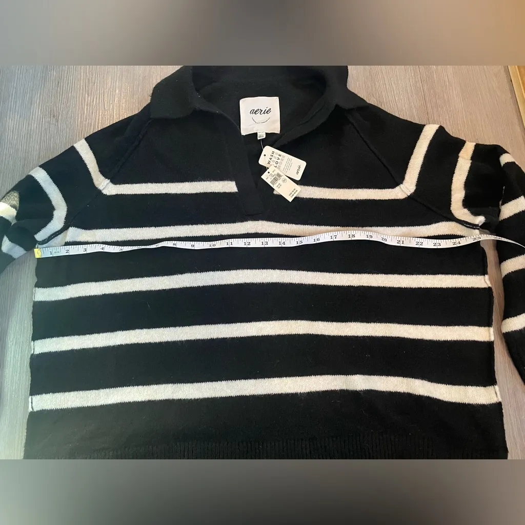 NWT Aerie unREAL Oversized Polo Sweater XS Black White Striped Preppy Cozy - Image 6