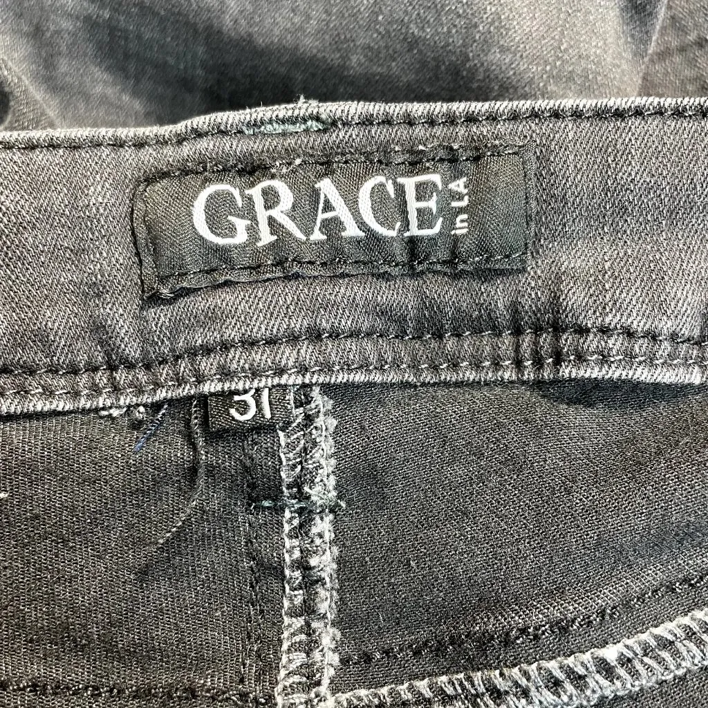 Grace In LA Jeans Womens 31 Charcoal Black Skinny Frayed Hem Stretch Denim Ankle - Image 8