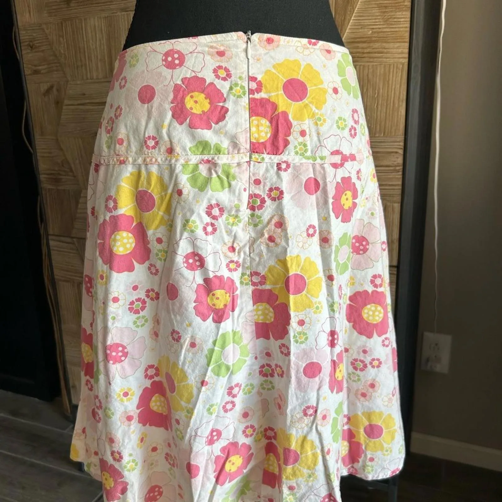 Mix Nouveau Womens A Line Midi Fit & Flare Floral White Pink Skirt Size 6 - Image 3