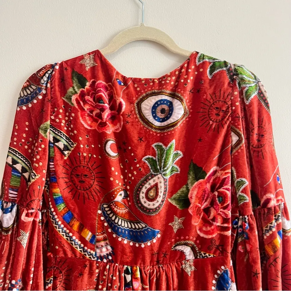 FARM Rio Mystic Red Velvet Midi Dress Size XS - Image 10