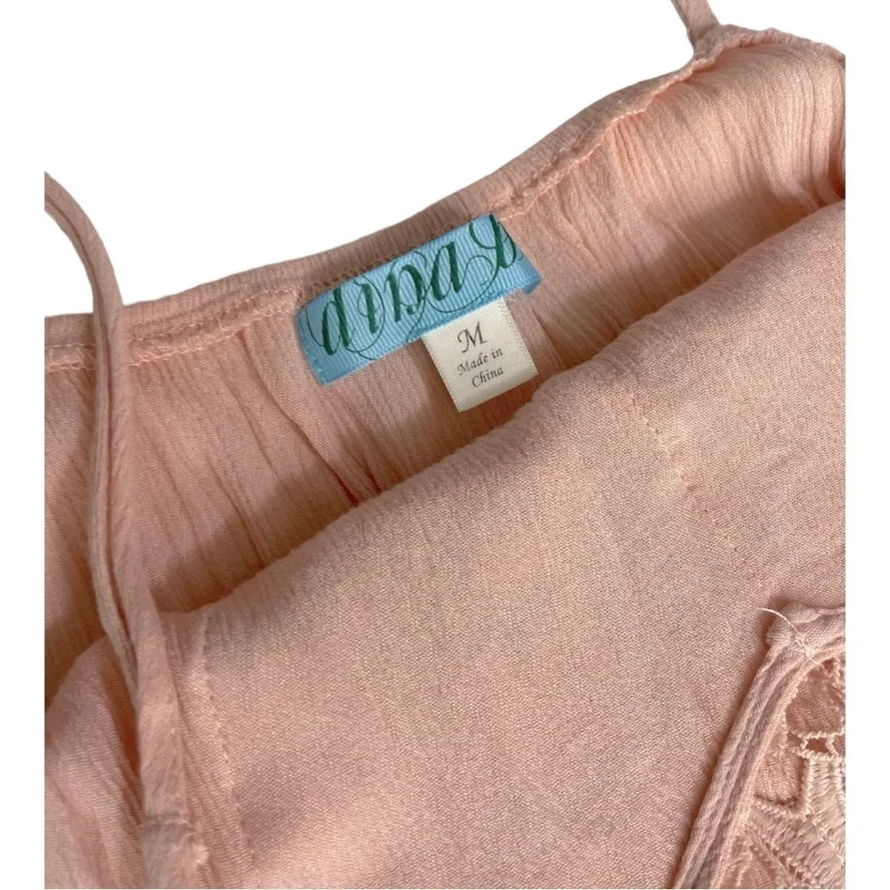 Dina Be Pink Crinkle Gauze Lace Maxi Dress Medium Elastic Waist Boho Beach Style - Image 5