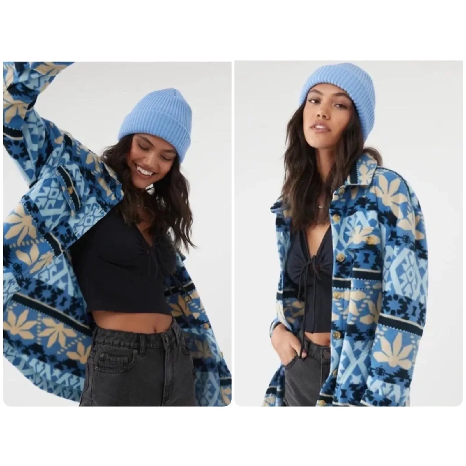 O’NEILL Collin's Oversized Superfleece Shacket Skater Surf Tribal Print Size S - Image 3