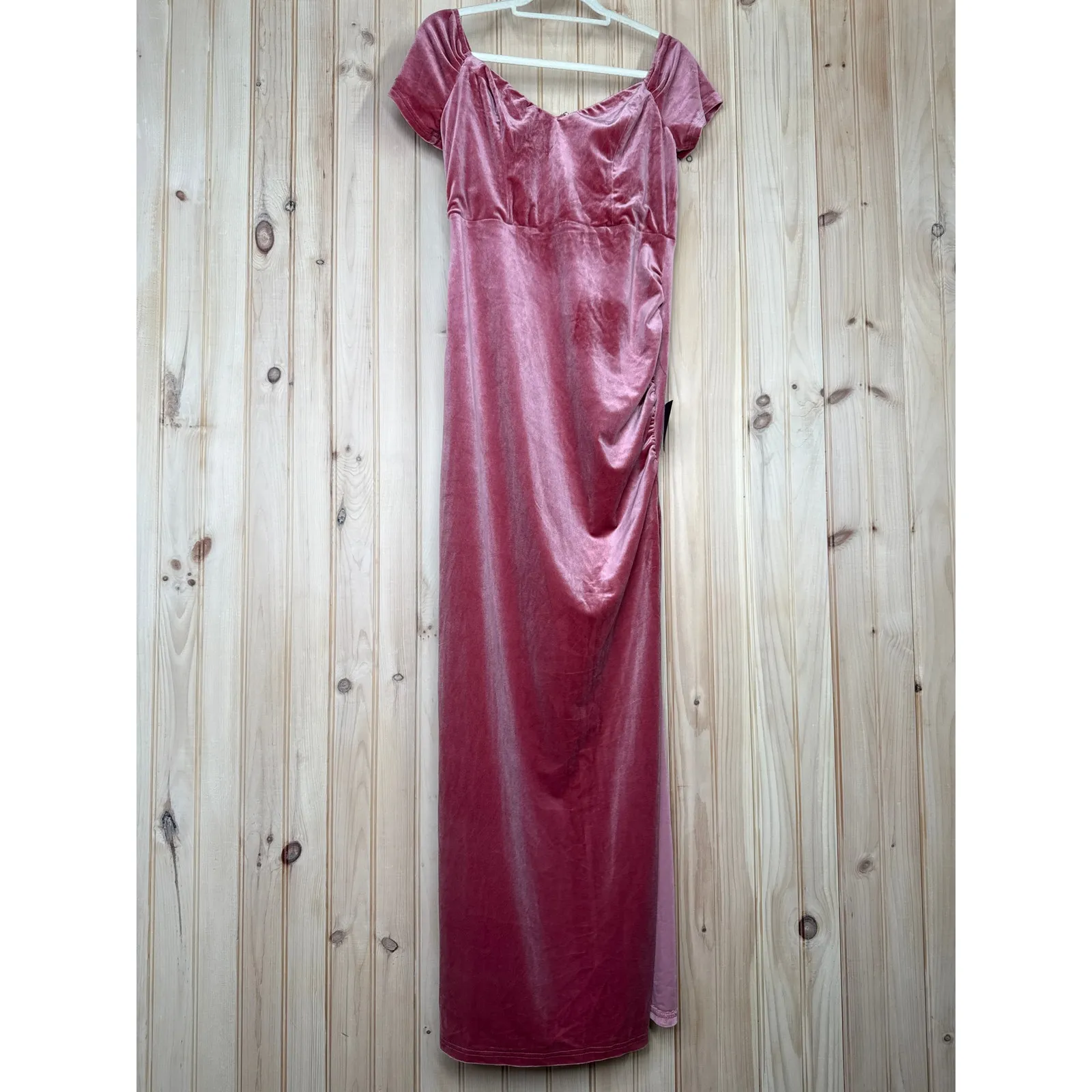 NWT Lulus Glorious Celebration Pink Velvet Off-the-Shoulder Maxi Dress Gala Sz L - Image 2