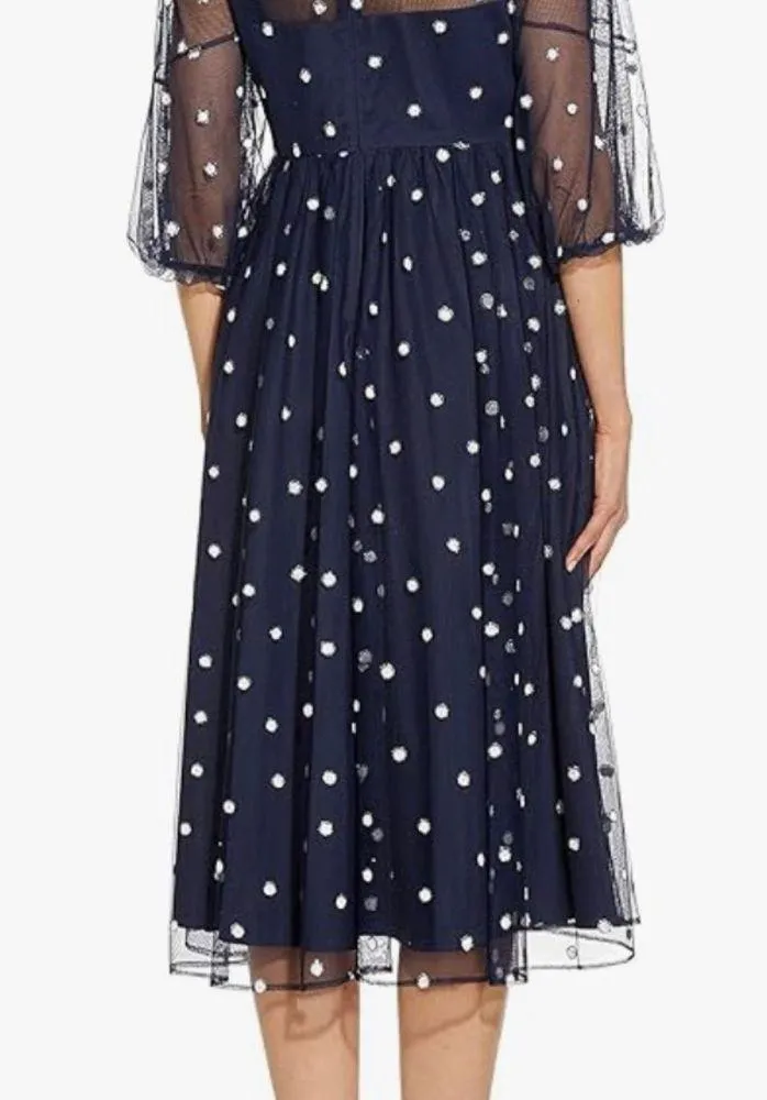 Adrianna Papell Women's Glitter Blue Navy Tulle Dress - Image 3