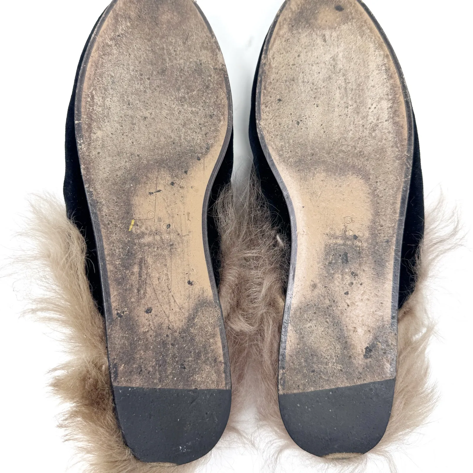 GUCCI Black Velevt Fur Lined Princetown Loafers Mules Horsebit Size EU 37 US 7 - Image 7