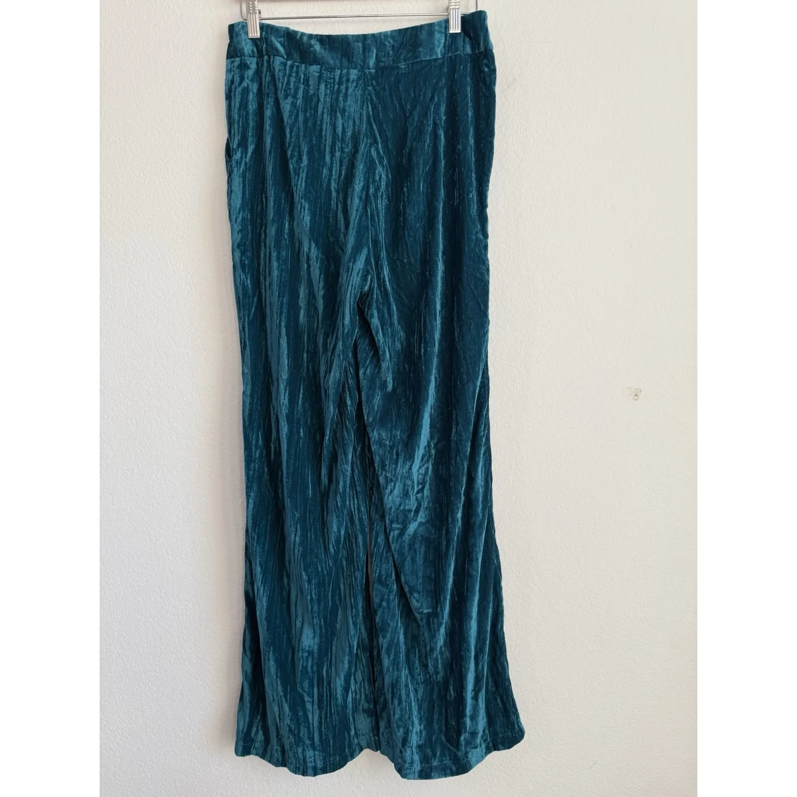 Ellison Teal Velvet Flare Pockets High Rise Trouser Pants Women's Size Medium - Image 8