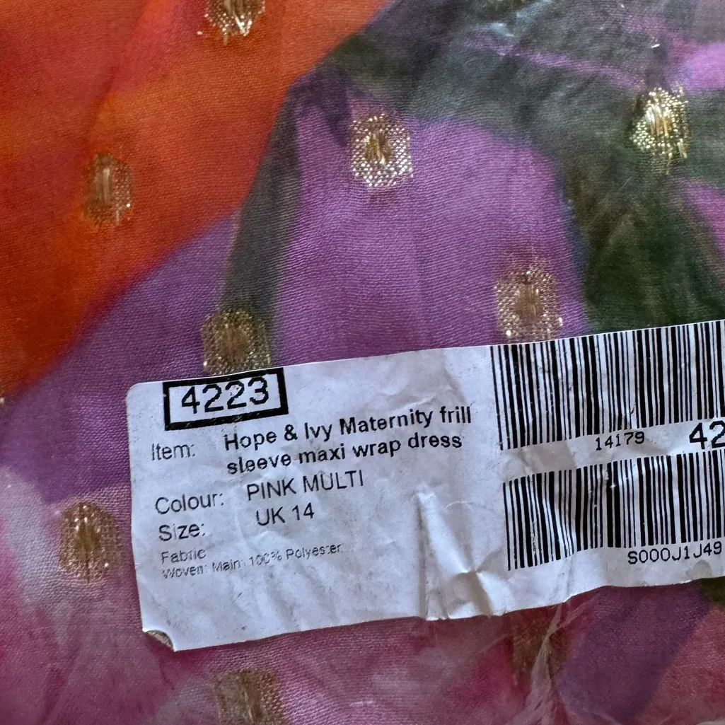 Hope & Ivy Maternity frill sleeve maxi wrap dress with tie waist in blue print Pink Size 10 - Image 6