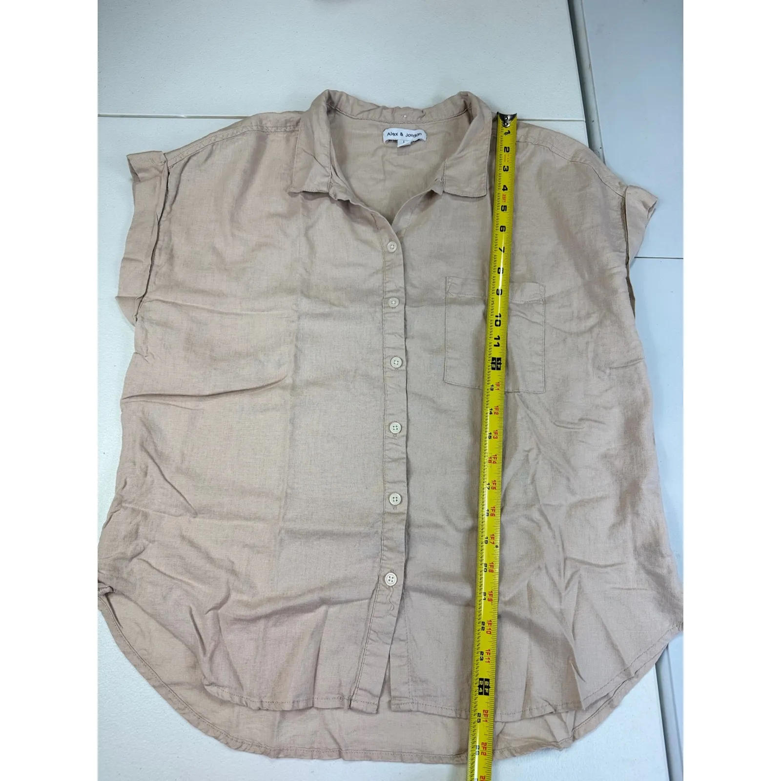 Alex & Jordan Linen Tshirt Short‎ Sleeve Blouse Top Size L Ivory - Image 3