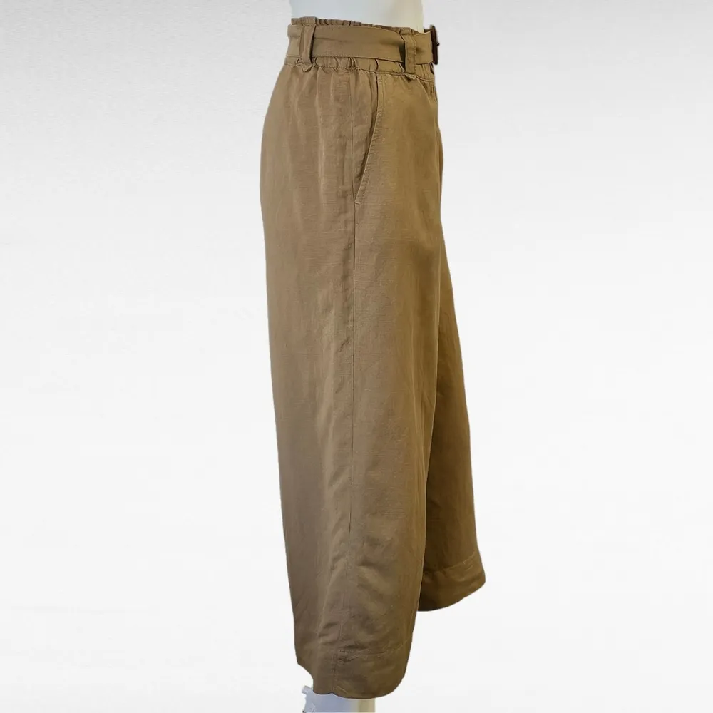 Nic + Zoe Tan Belted Wide Leg Cropped Linen Blend Pants Size 8 - Image 3