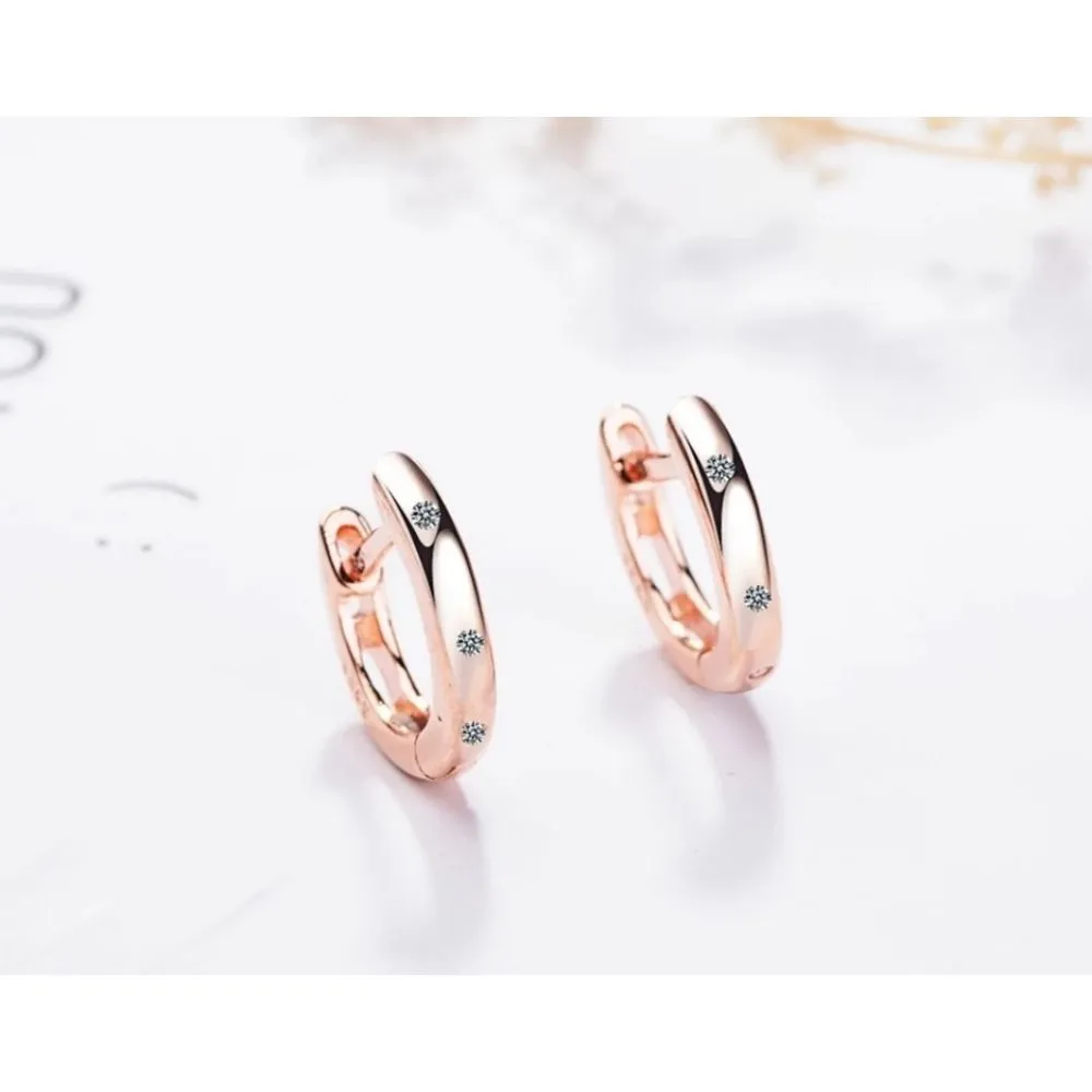 NEW Unisex 14k Rose Gold S925 Huggie Hoop U‎ Shape Simulated Diamond Earrings - Image 4