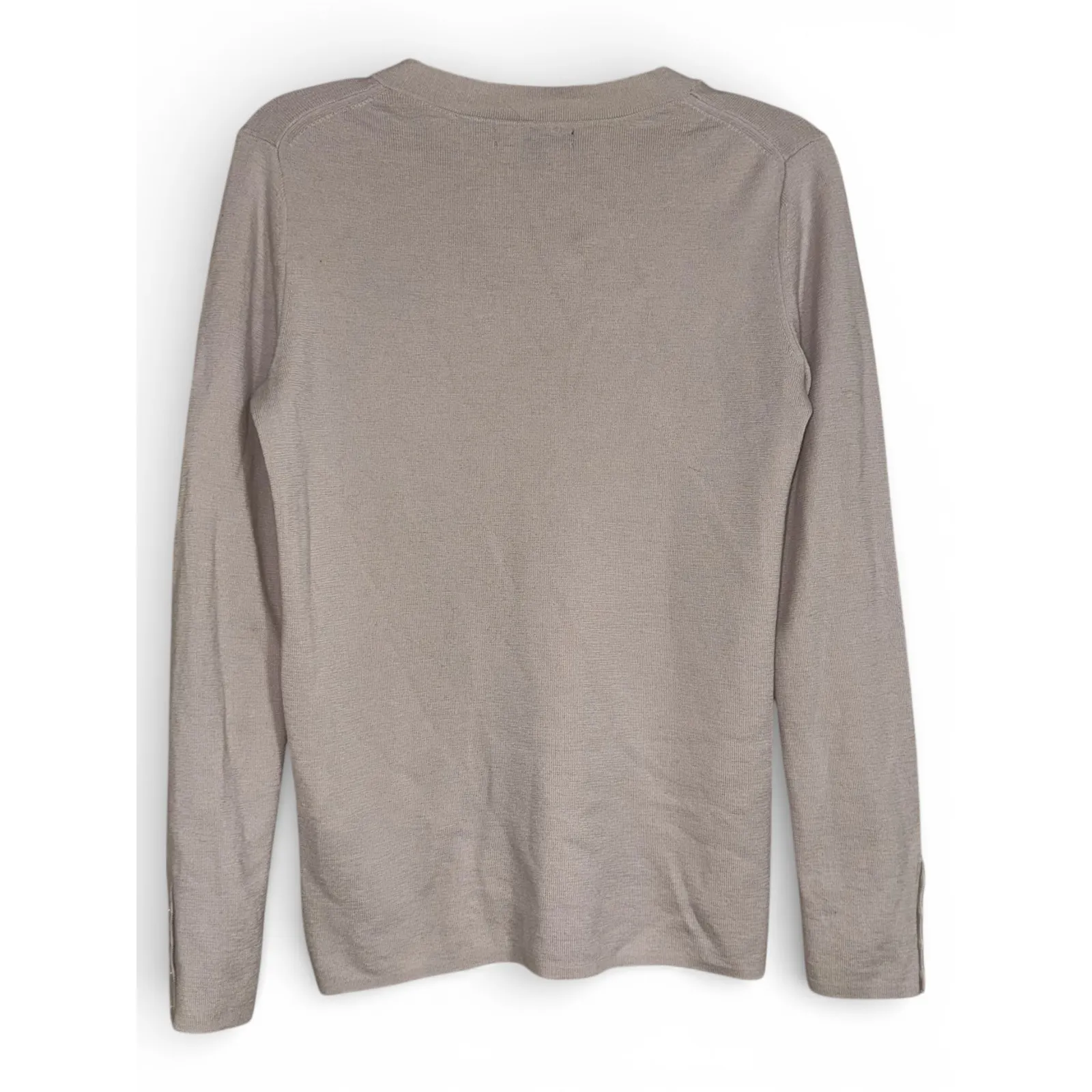 Banana Republic Merino Wool V Neck Sweater Taupe XL Long Sleeve Button Cuff - Image 2