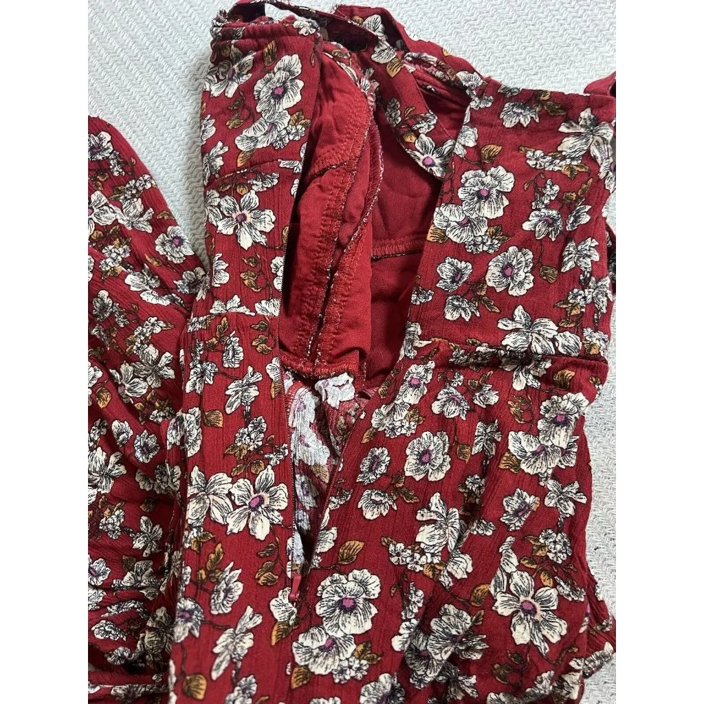 American Eagle Outfitters AE Red Floral Wide Leg Boho Jumpsuit‎ Womens Size 2 - Image 14