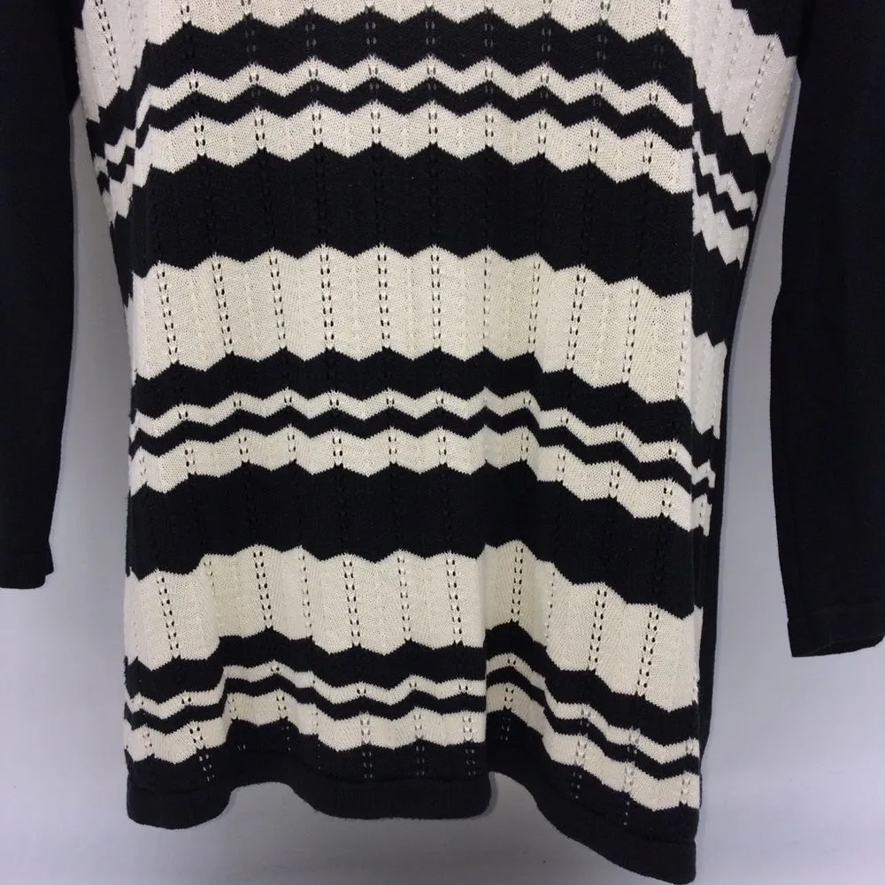 Charter Club Black and Cream 3/4 Length Silk Blend Chevron Patterned Sweater-S - Image 4