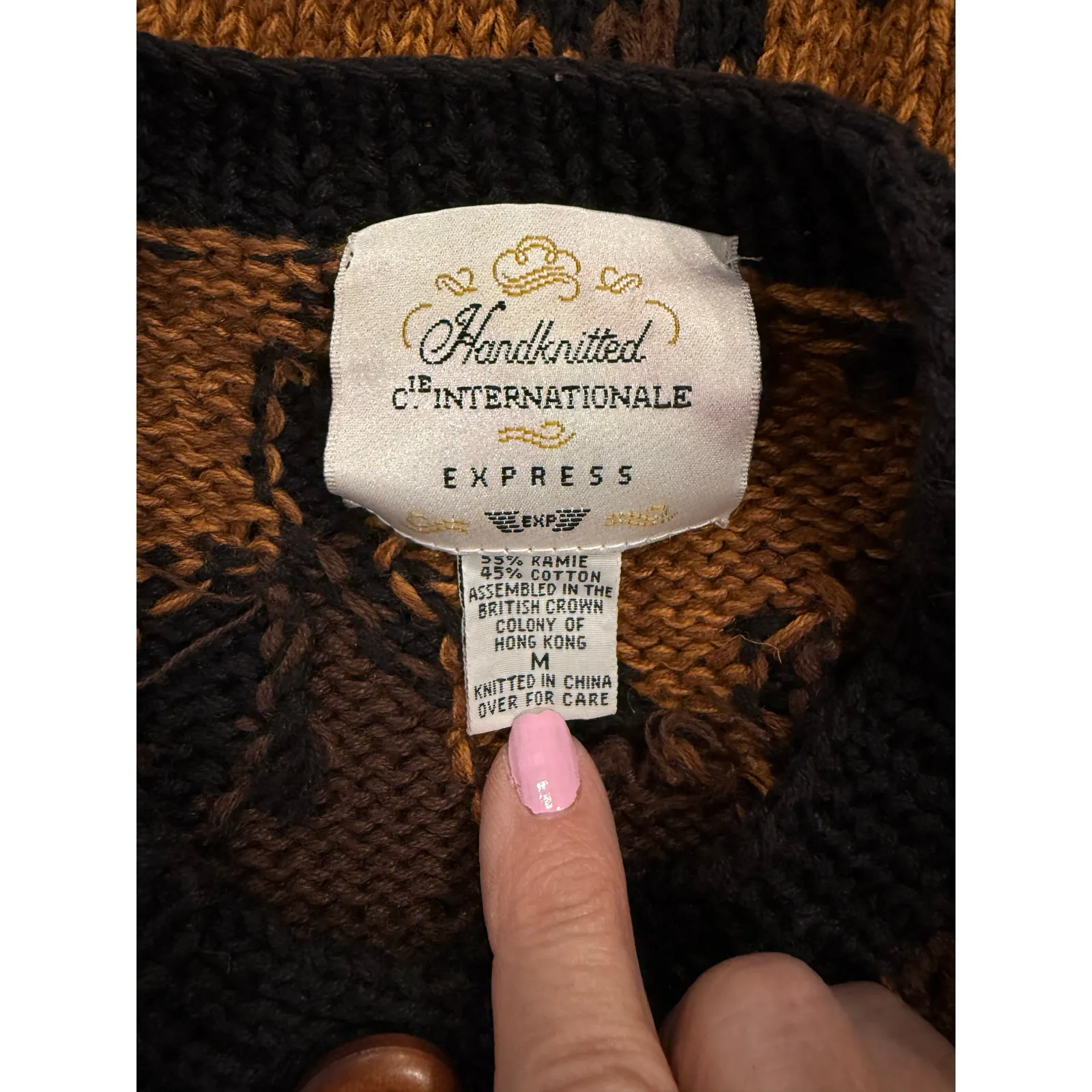 Express Long Sleeve Animal Print Cardigan Sweater Ribbed Knit Brown Women's Med - Image 5