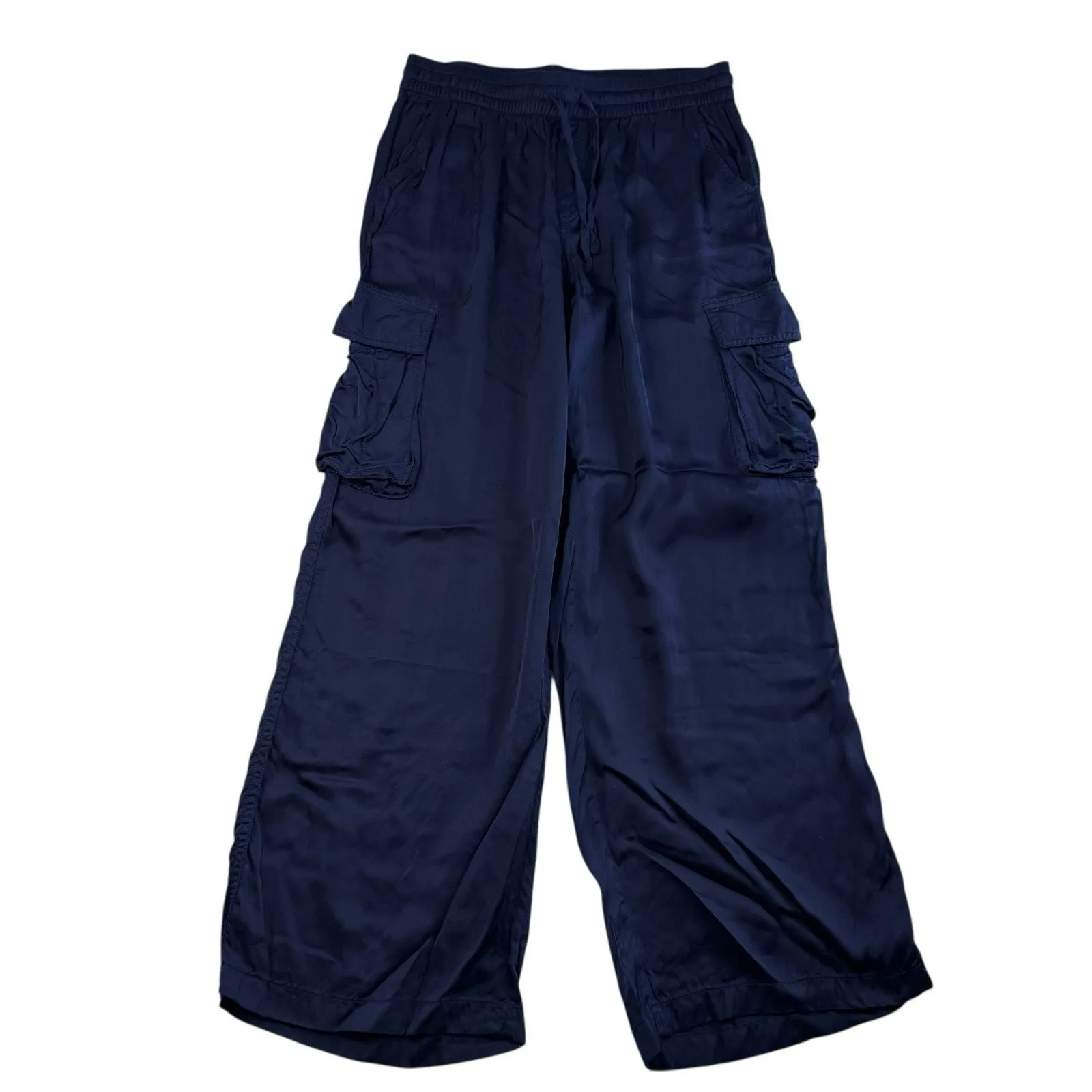 Aerie Sz S Satin Wide Leg Shine Cargo Skater Pants Navy Blue Baggy Grunge Boho - Image 2