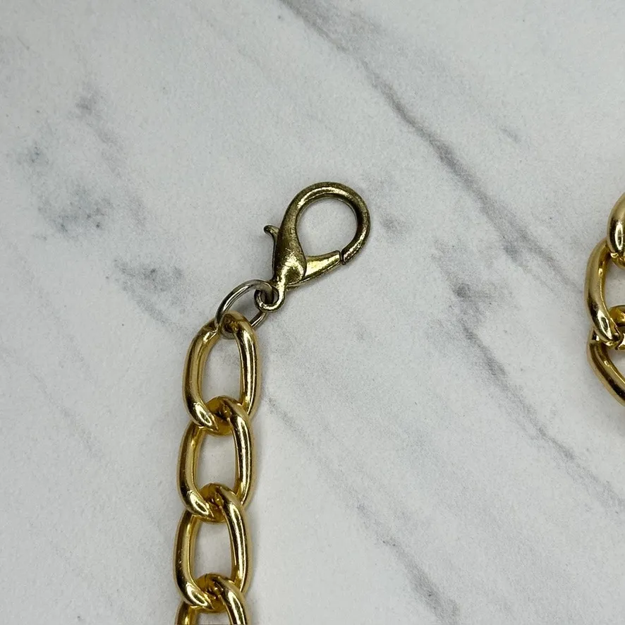 Chunky Draped Faux Pearl Beaded Gold Tone Chain Belt One Size (OS) - Image 2