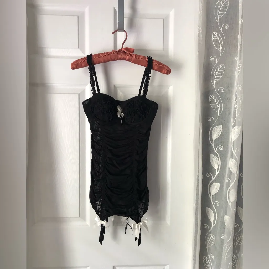 Victoria’s Secret mesh bow ruched lingerie bustier bodysuit 34B - Image 2