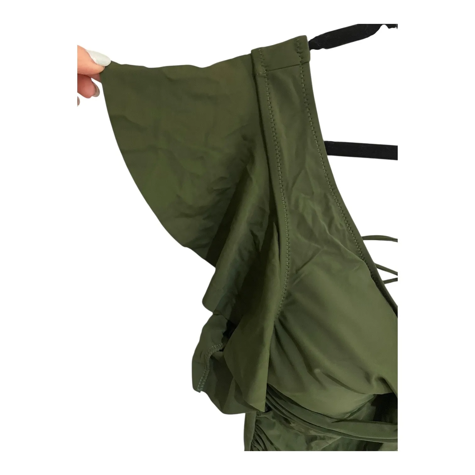 Blooming Jelly Plus Size 3XL Army Green Ruffle Sleeve Lace Up OnePiece Swimsuit - Image 7