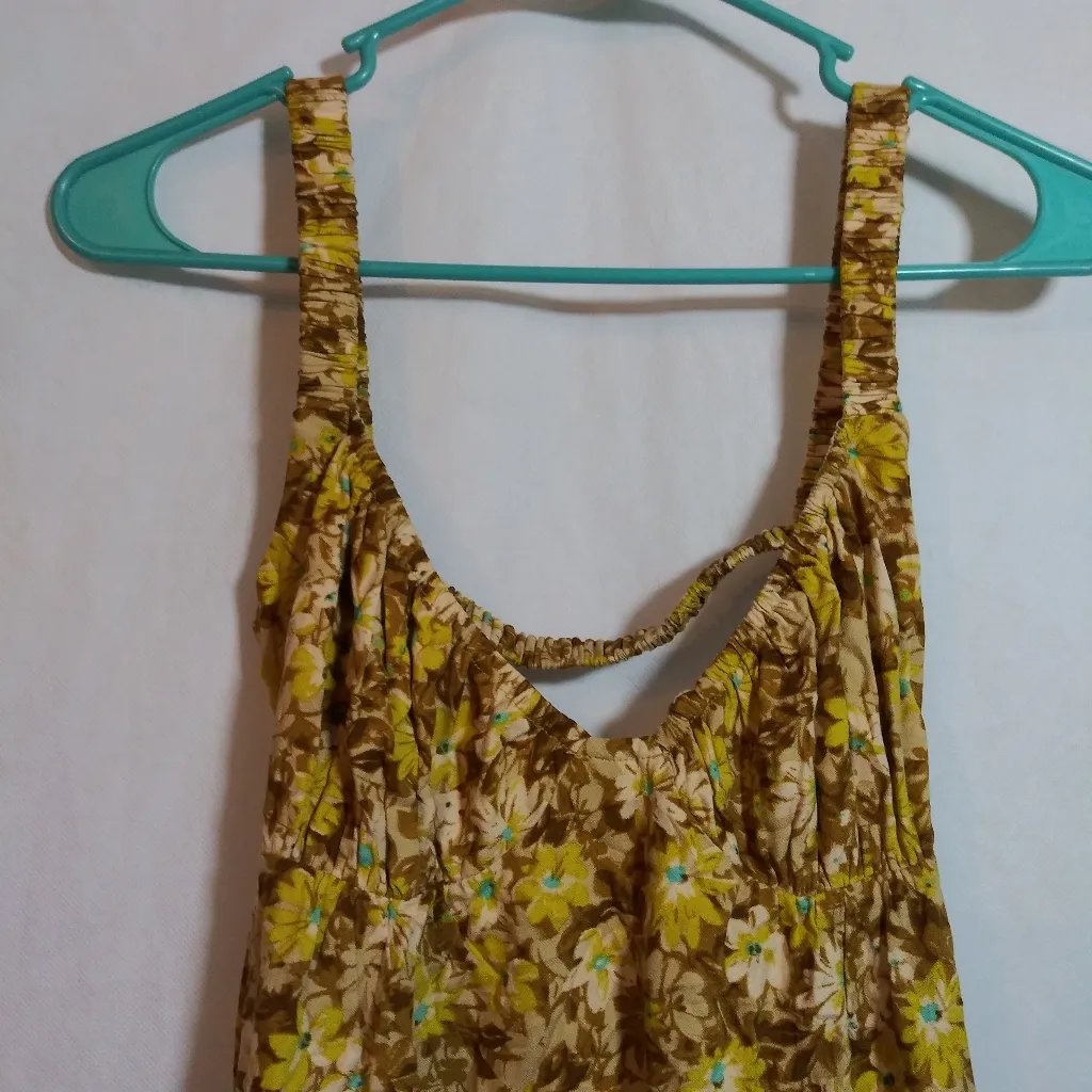 Sky To Moon Neutral Fall Floral Sleeveless Mini Babydoll Dress Size M Yellow Size M - Image 2