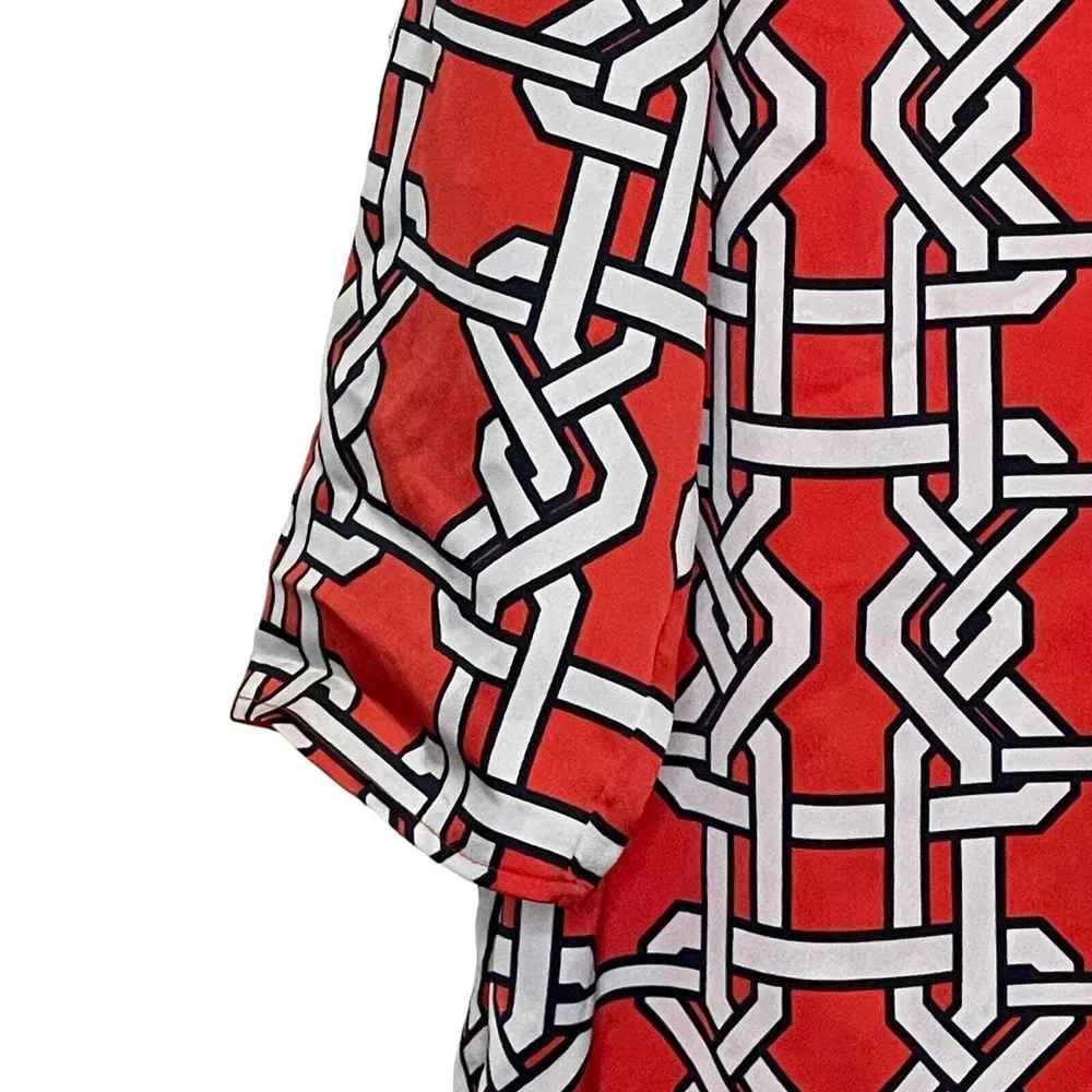 The Limited Dress Size Large Salmon White Geometric Womens Roll Tab Sleeves‎ - Image 3