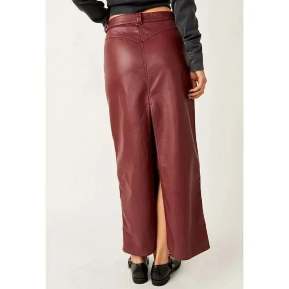 FREE PEOPLE NWT City Slicker Vegan Maxi Skirt / Red Jasper - 2 ($128) - Image 5
