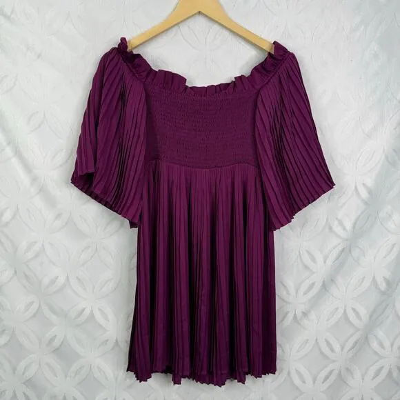 Ali & Jay Le Flirt‎ Off the Shoulder Pleated Magenta Flowy Mini Dress Size S NWT - Image 8