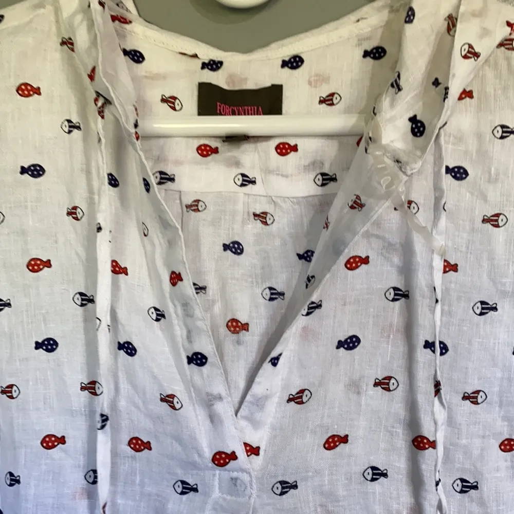 Forcynthia Beachwear Fish Linen Hooded Coverup, Large White - Image 2