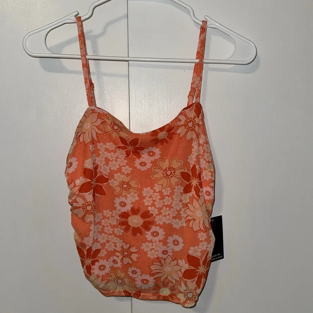 No Boundaries Mesh SET w Top & Ruched Skirt Orange Mod Floral Women’s M 7-9 - Image 3
