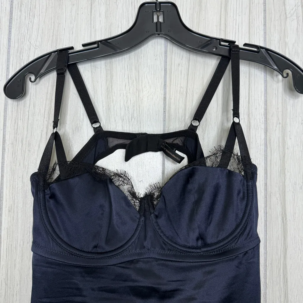 NWT Kiki De Montparnasse La Reve Lace Inset Silk Slip Dress size L Large Blue - Image 5