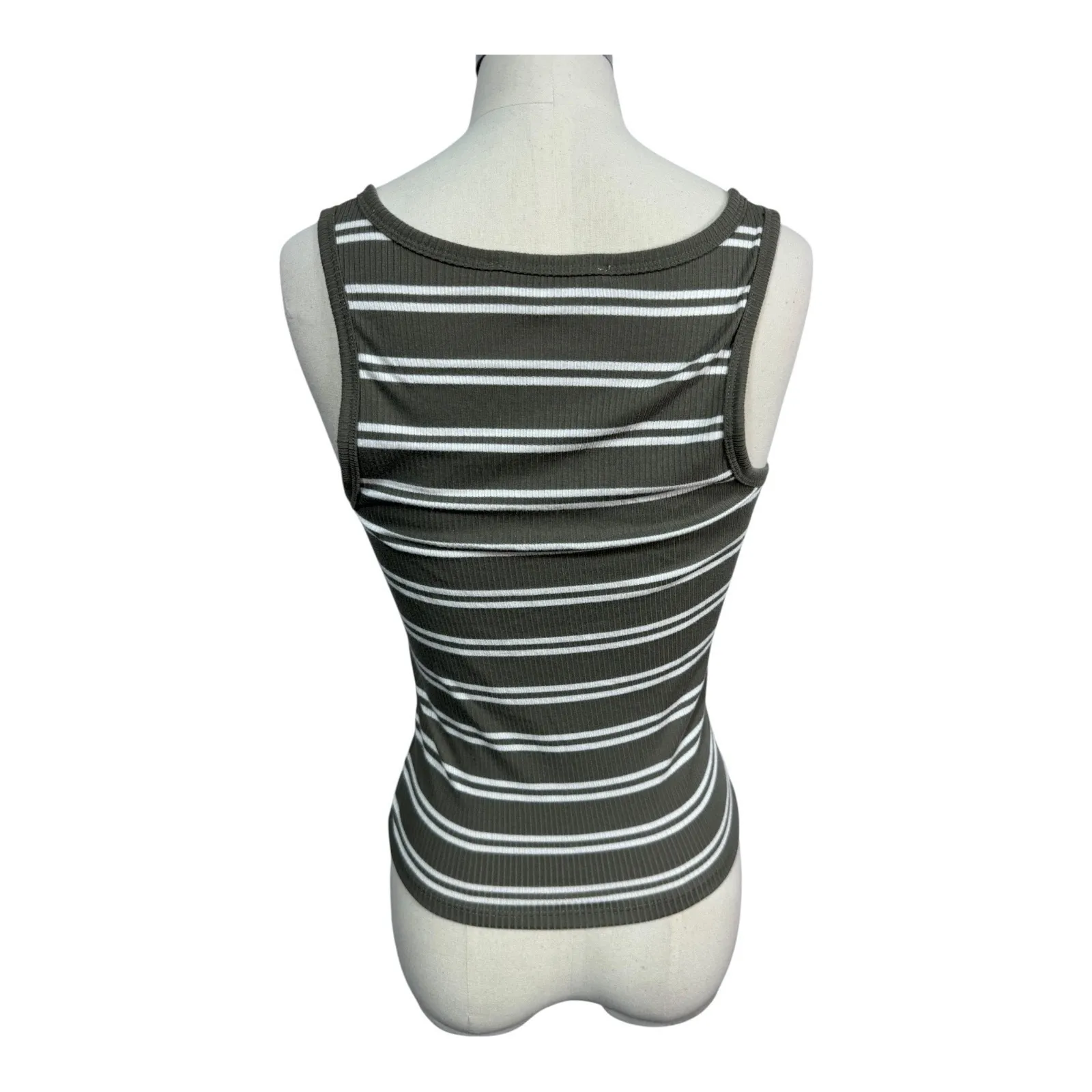 Hippie Rose Green Striped Sleeveless Ribbed Knit‎ Notch V-Neck Tank Top Size S - Image 3