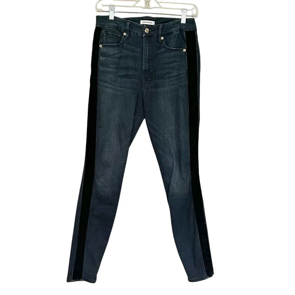 Good American Good Waist High Rise Velvet Tuxedo Stripe Jeans‎ Women's 8/29 - Image 4
