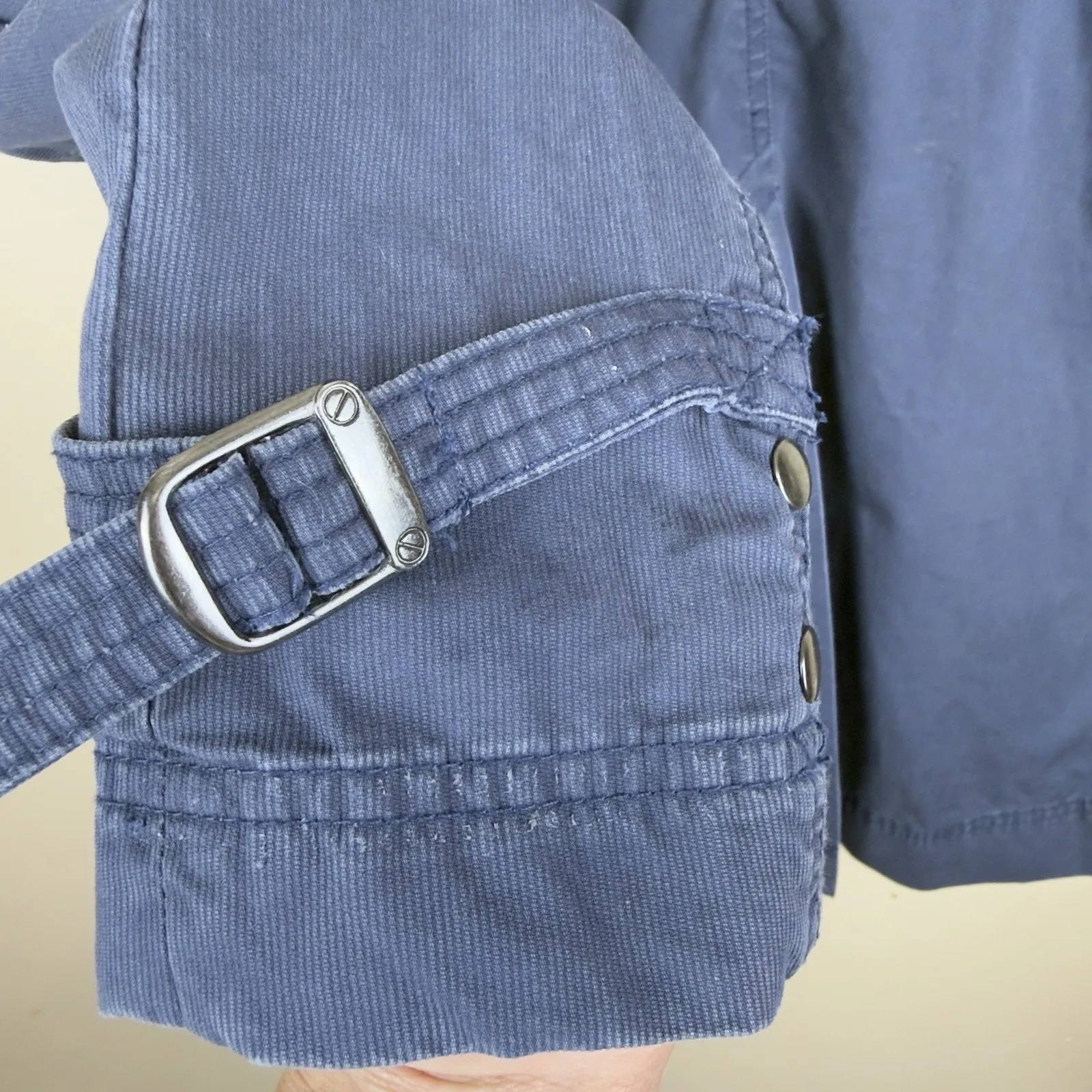 Free People Women’s Blue Military Utility Jacket Coat Long Mock Neck Boho Sz 10 - Image 9