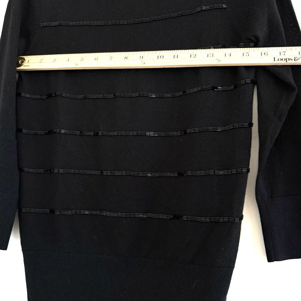 Façonnable wool silk women Long Sleeve Boat Neck Beads Sweater black size s - Image 4