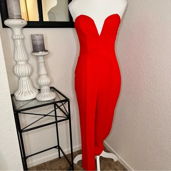 AMANDA UPRICHARD Red Cherri Sweetheart Jumpsuit‎ NWOT Size P - Image 4