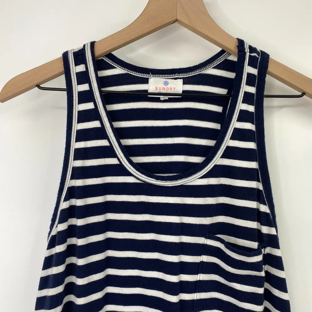 Sundry Maritime Mini Dress Striped Sleeveless Tank Bauble Hem Navy White 1 Small - Image 3