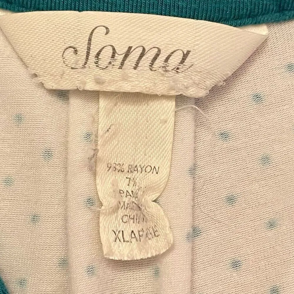 Soma Teal White Boho Paisley Tunic Top Split Neck Short Sleeve Size XL Green - Image 5