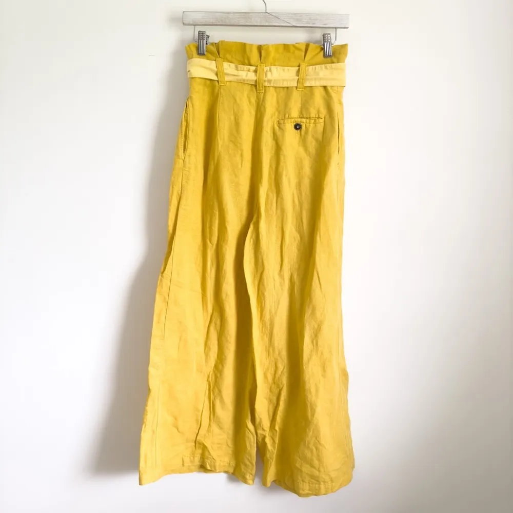 Zara Yellow Linen Wide Leg Paper Bag Cropped Palazzo Pants sz XS - Image 15