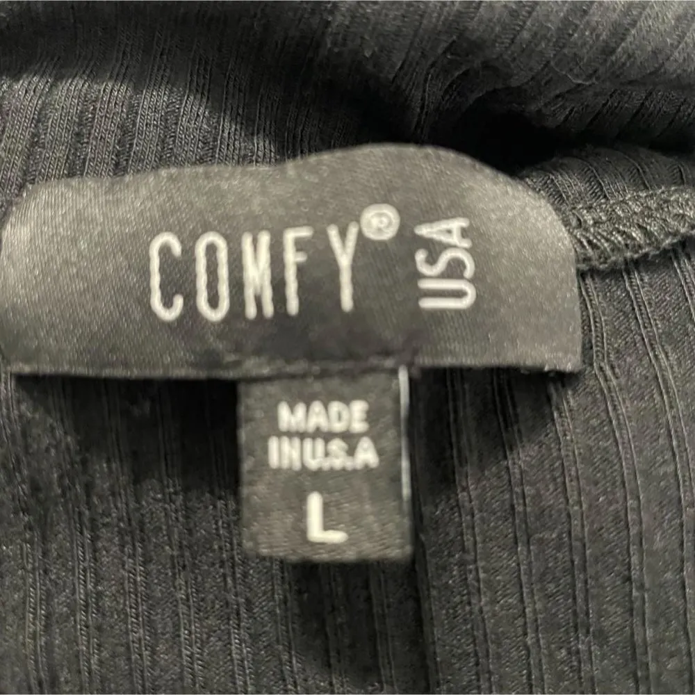 Comfy USA Size Large Zip Up Sweater Cowl Neck Black Boho Long Sleeve - Image 5