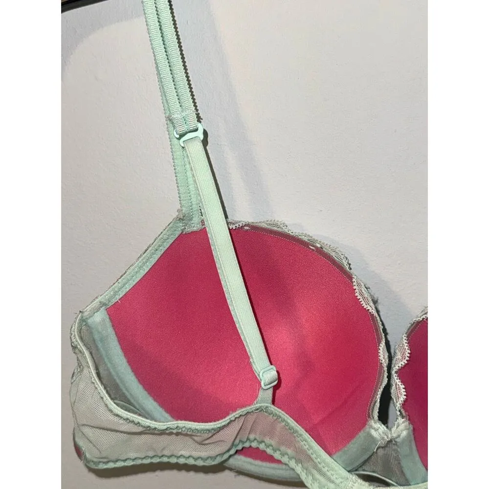 Victoria's Secret PINK Lace Push-Up Balconette Bra Light Blue 36B - Image 4
