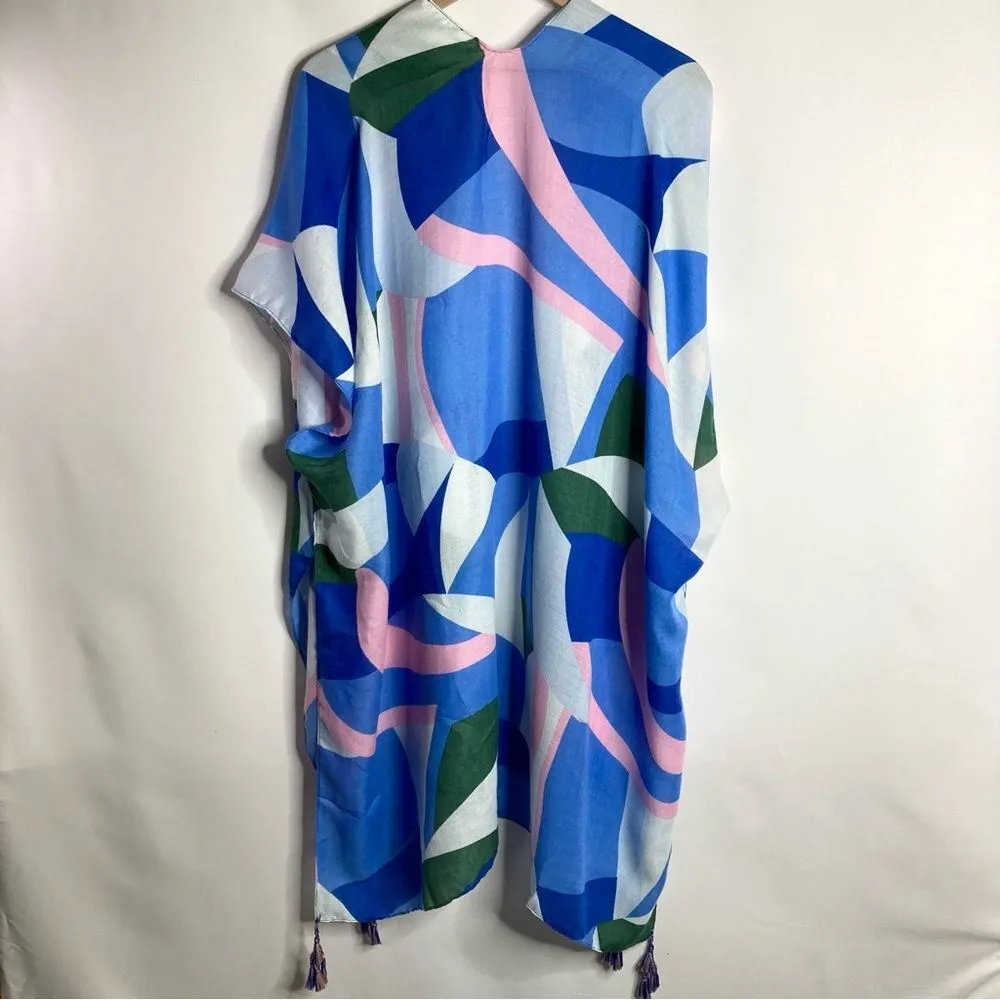 Do Everything In Love Wrap One Size Open Short Sleeve Blue Pink Pattern OS NWT - Image 3
