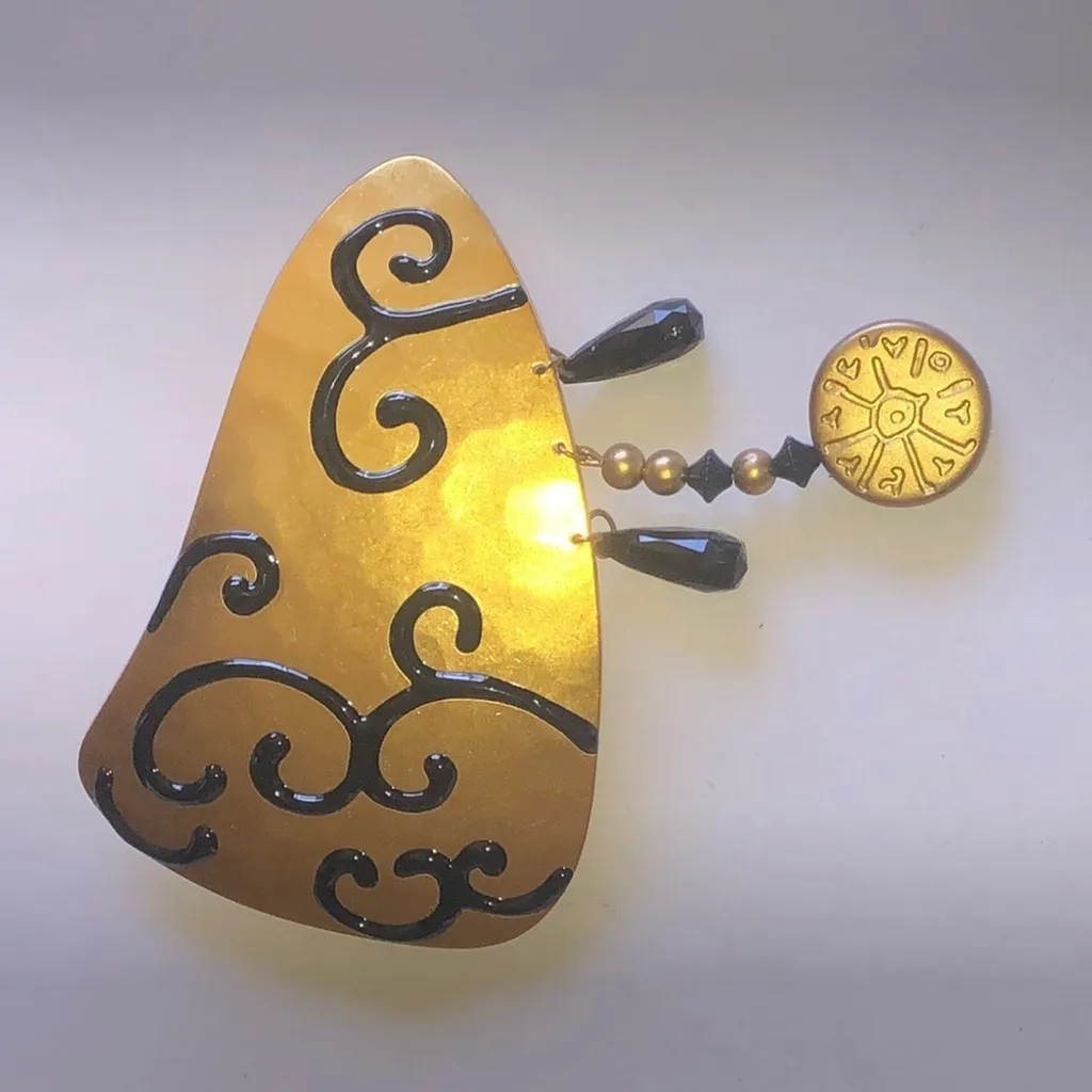 Satin Gold Tone and Black Decorative Retro Vintage Hair Barrette Clip - Image 2