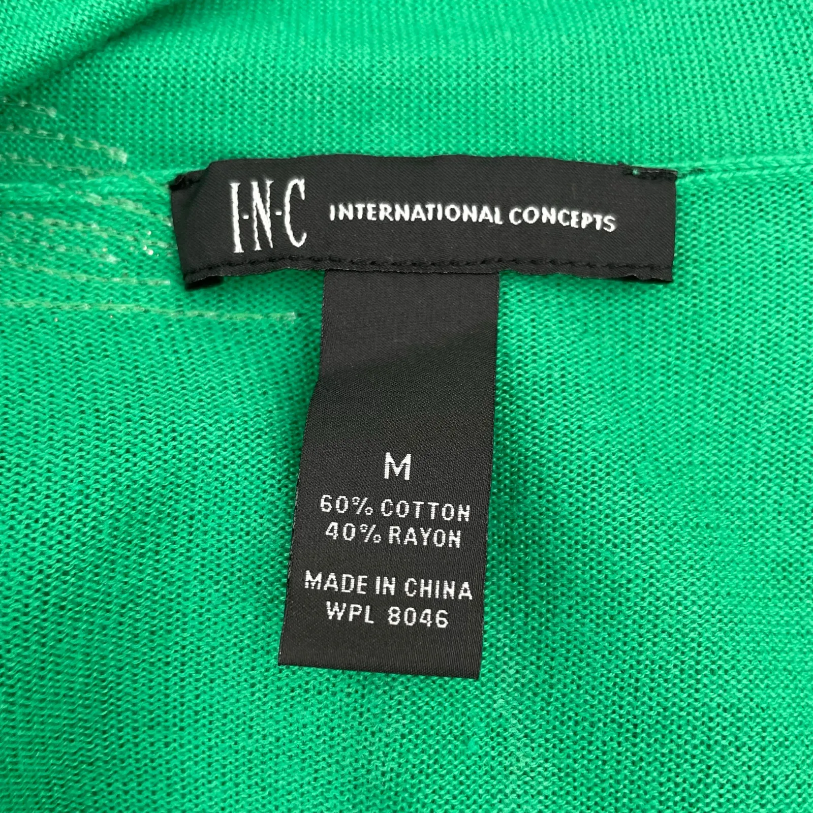 Bright Green Holiday Cardigan Open Front Gold Sequin Flower Sunbursts INC size M Size M - Image 7