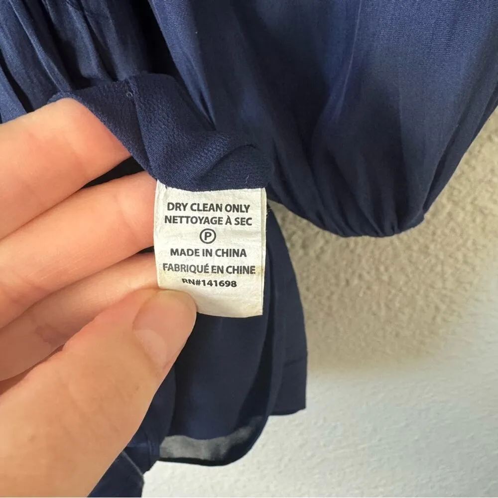 Ramy Brook Long Sleeve Smocked Waist Silvy Mini Dress Navy Blue Size XS - Image 8