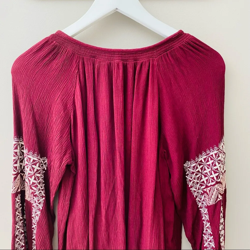 American Eagle Long Sleeve Embroidered Blouse Maroon Sz Small - Image 8