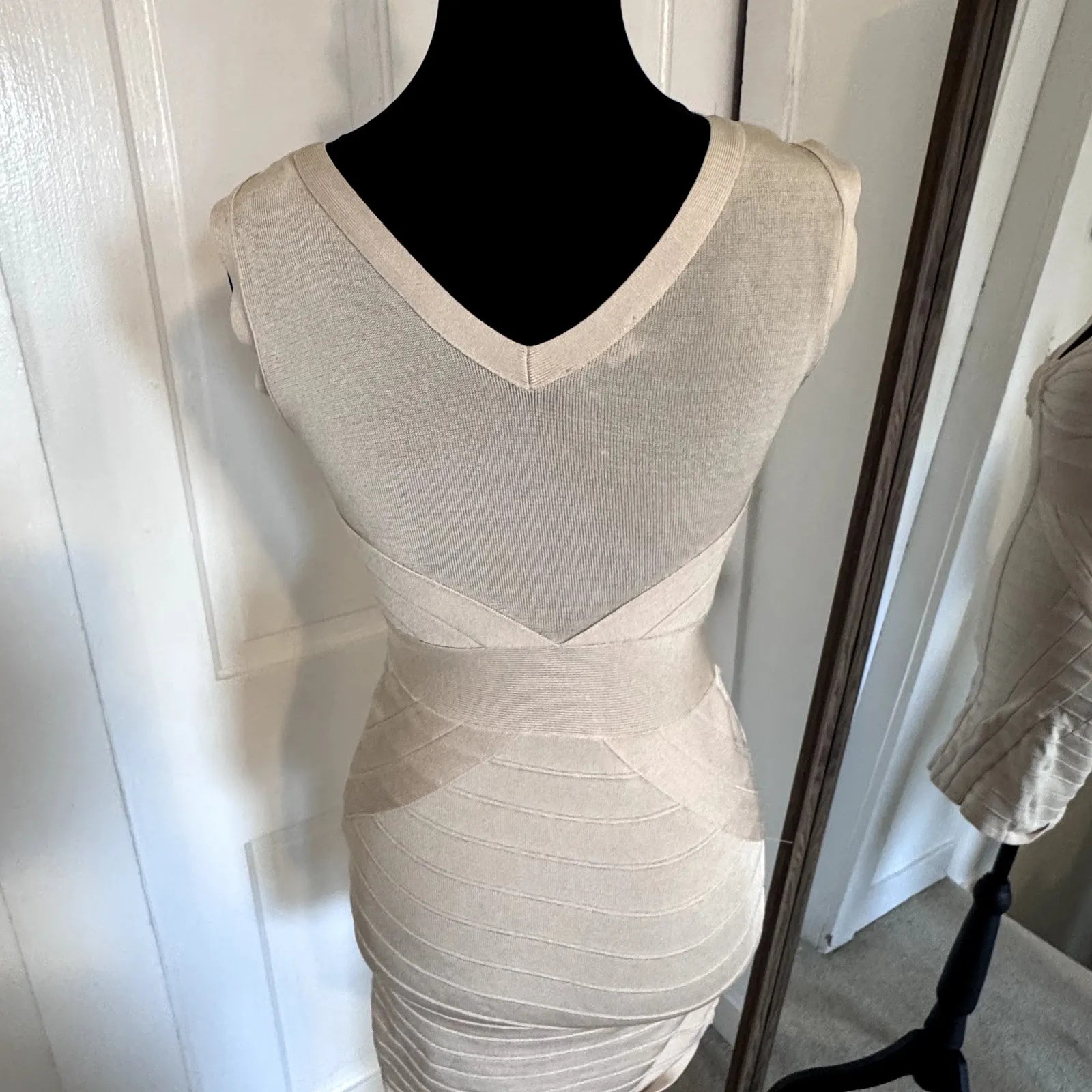Bebe Bondage Dress Tan Beige Women's Size Medium Mini Dress - Image 3