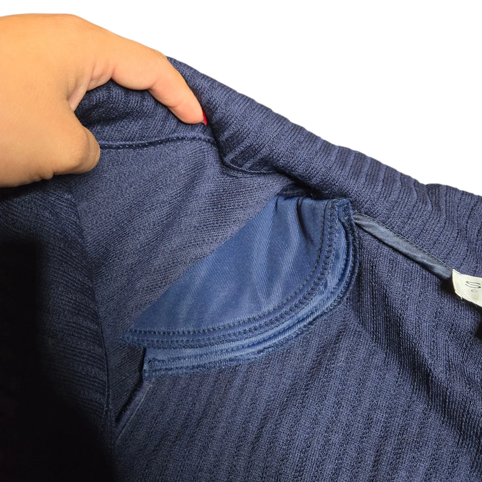 St.John Navy Blue Kelly Ruffle Knit Midi Cardigan Size: 14 - Image 4